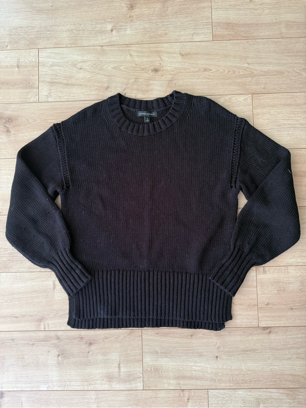 Banana Republic Chunky Knit Sweater Black Crew Neck 100% Cotton Womens S